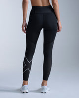 Aero Mesh Hi-Rise Compression Tights, Black/Silver Reflective