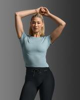 Fluid Modal Ribbed Crop Tee, Chambray/White