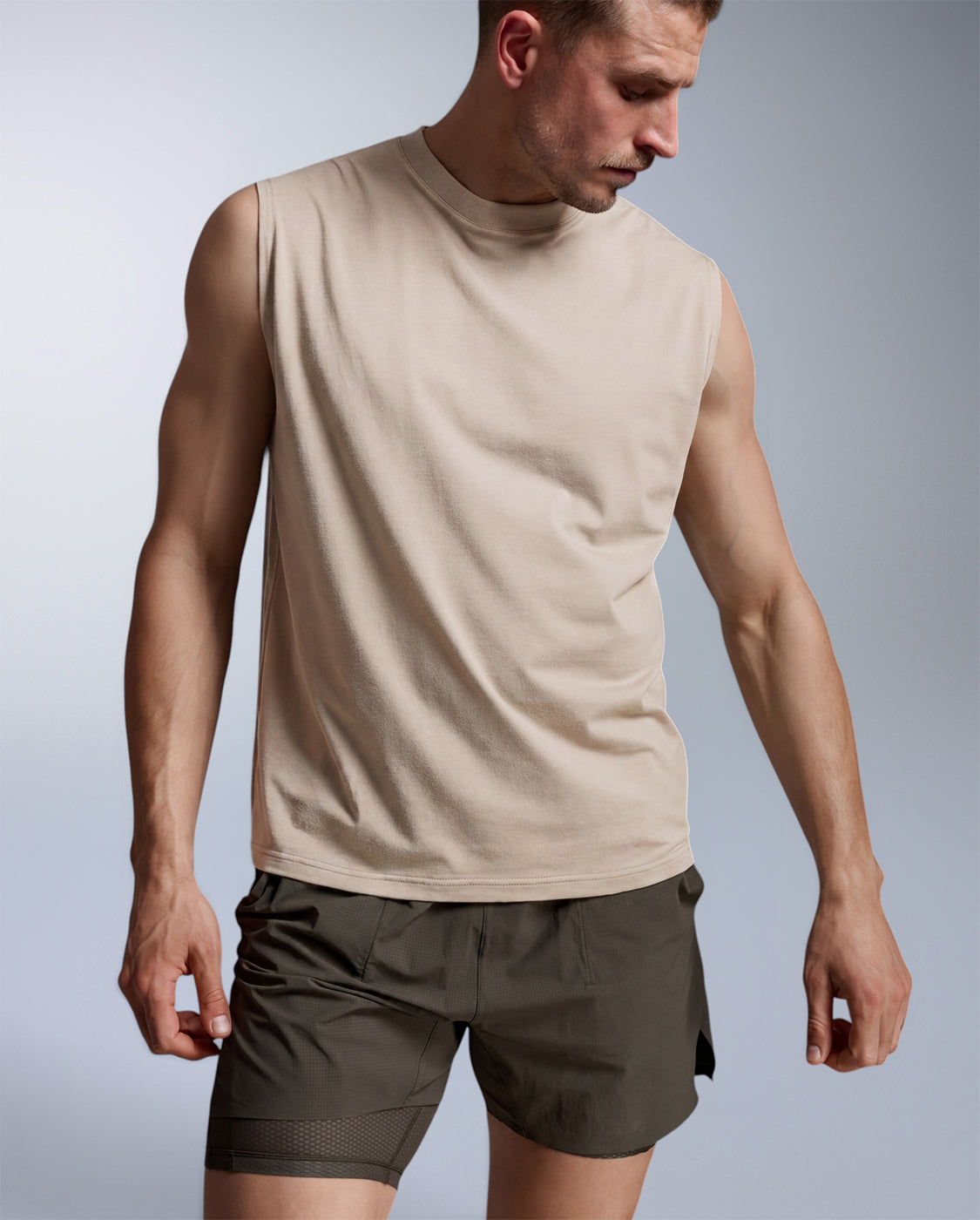 Motion Oversized Tencel Tank, Chalk/Chalk
