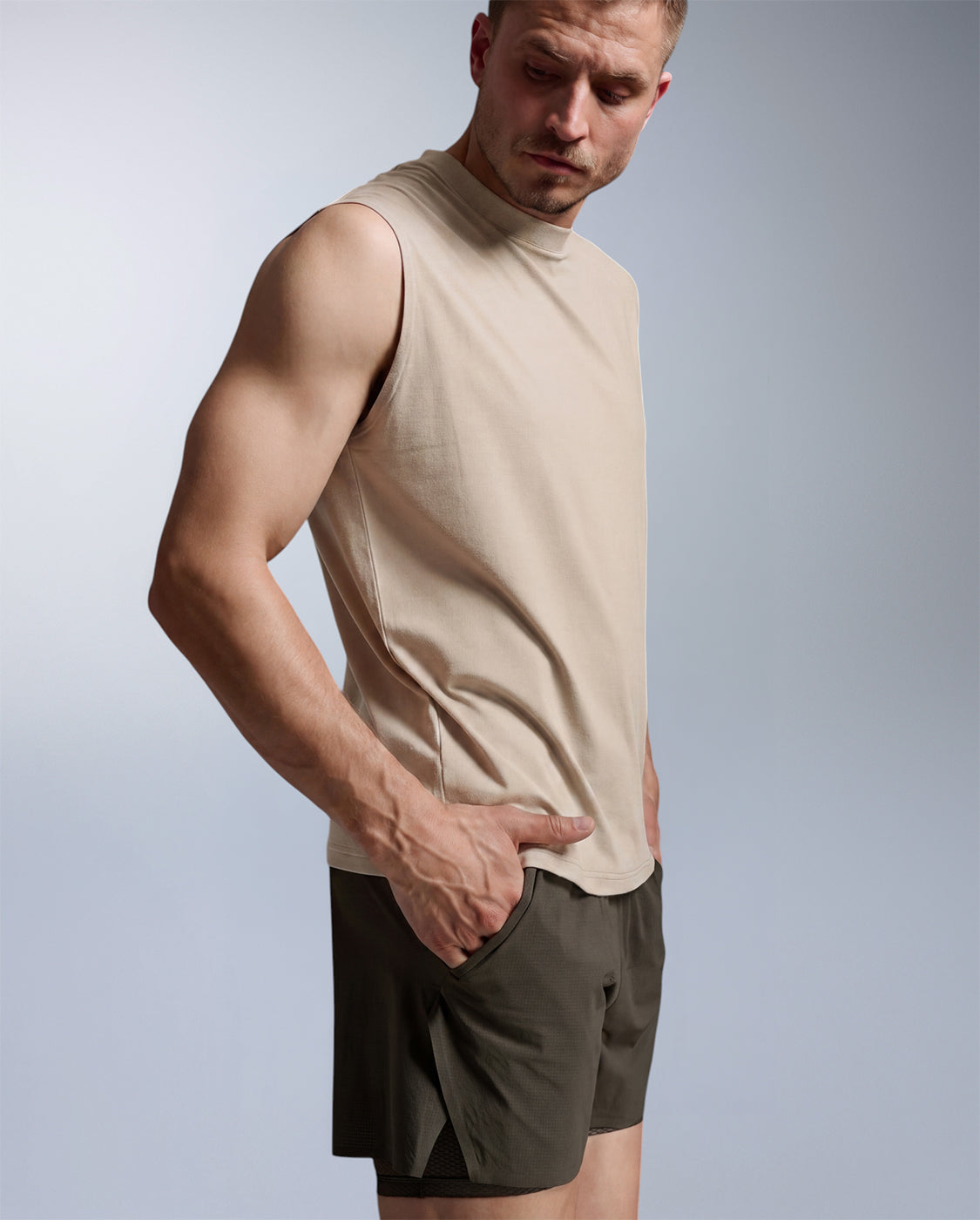 Motion Oversized Tencel Tank, Chalk/Chalk