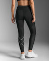 Aero Mesh Hi-Rise Compression Tights - BLACK/SILVER REFLECTIVE