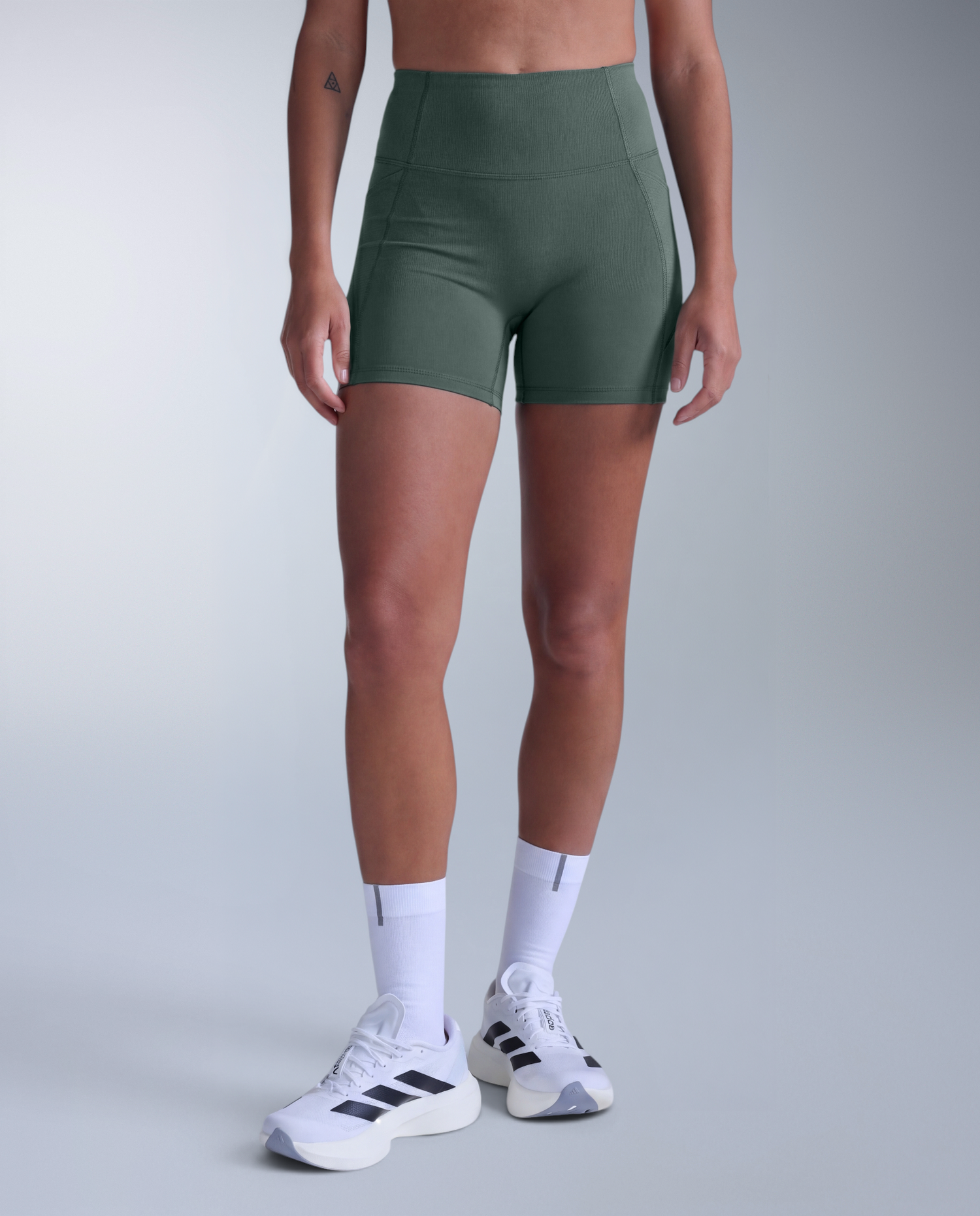 Aero Mesh Hi-Rise Compression 4 Inch Shorts, Olive Leaf/Olive Leaf Reflective