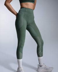 Aero Mesh Hi-Rise Compression Tights, Olive Leaf/Olive Leaf Reflective
