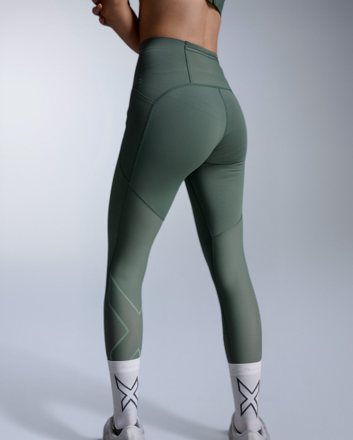 Aero Mesh Hi-Rise Compression Tights, Olive Leaf/Olive Leaf Reflective