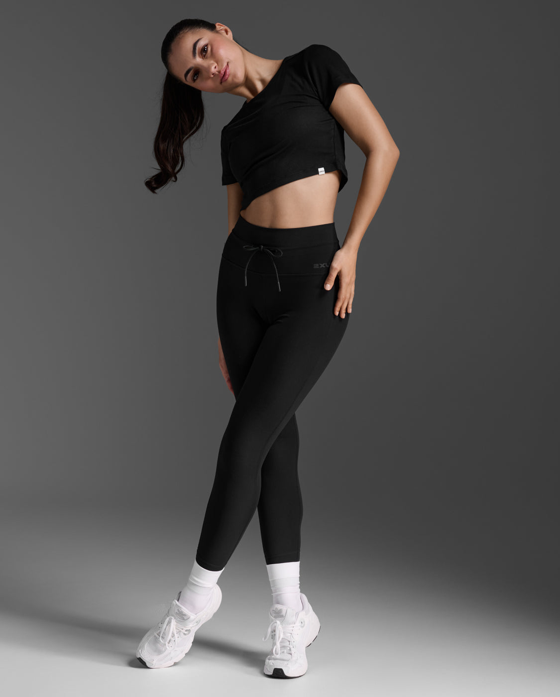 Fluid Modal Ribbed Crop Tee, Black/White