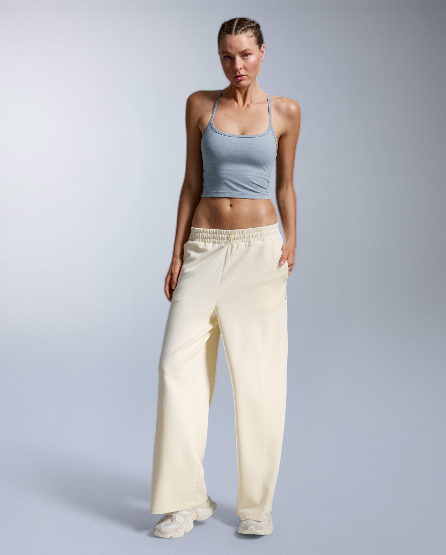 Wonderluxe Sand Washed Wide Leg Pants, Chalk/White