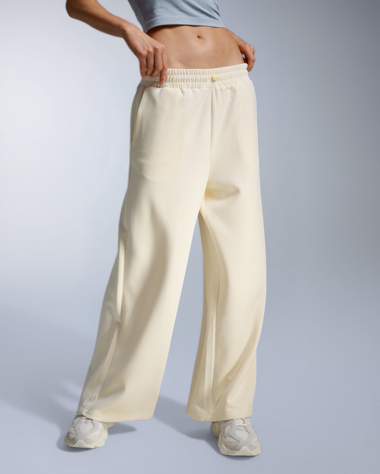 Wonderluxe Sand Washed Wide Leg Pants, Chalk/White