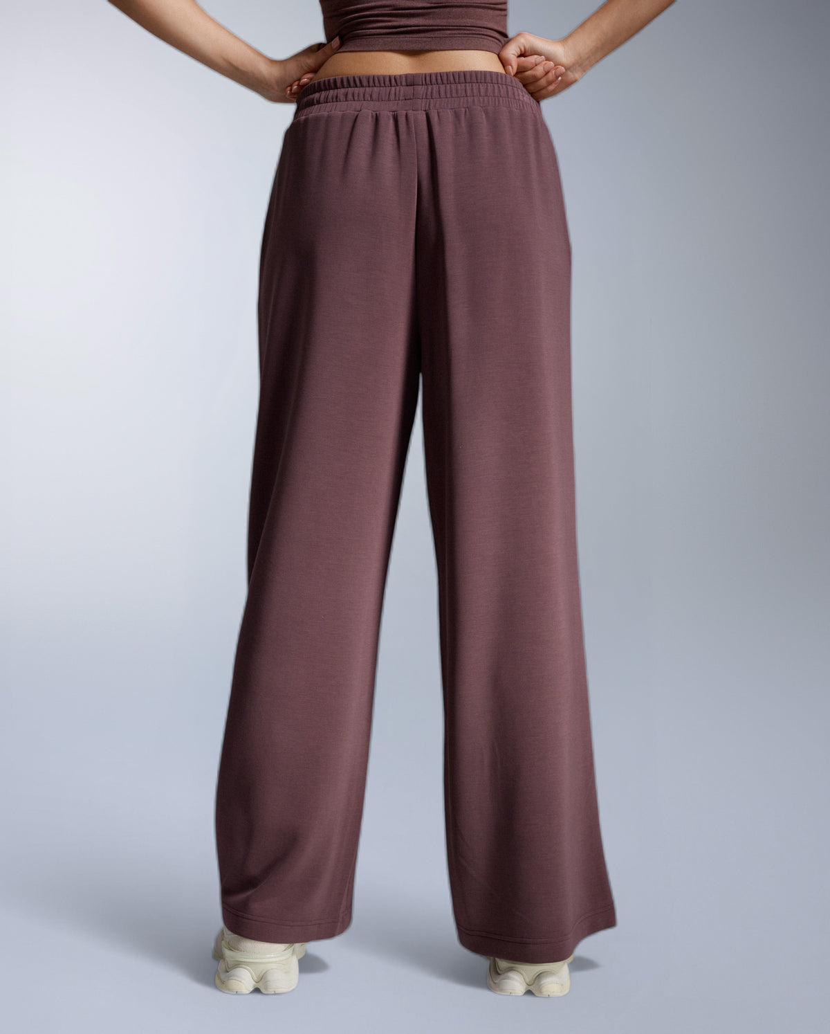 Wonderluxe Sand Washed Wide Leg Pants, Currant/White