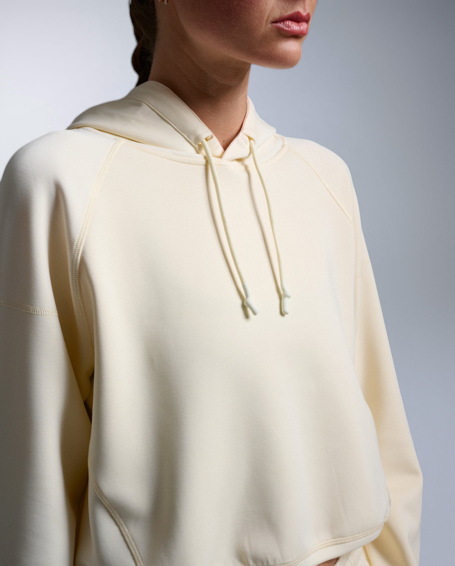 Wonderluxe Sand Washed Cropped Hoodie, Chalk/White