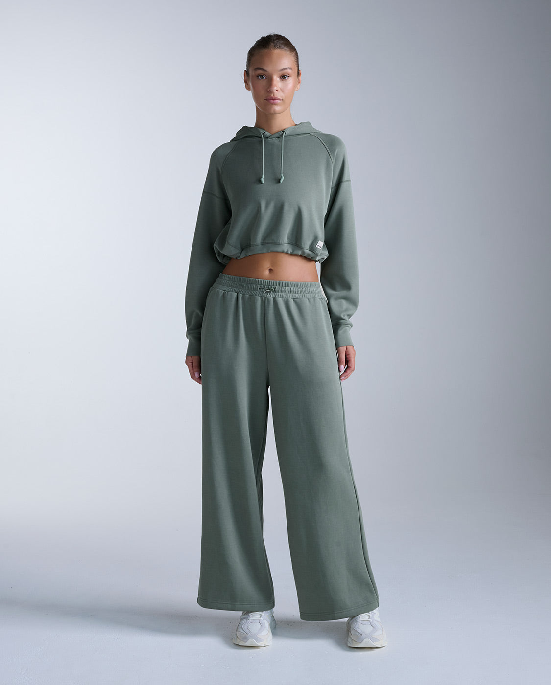 Wonderluxe Sand Washed Hoodie, Fern Green/White