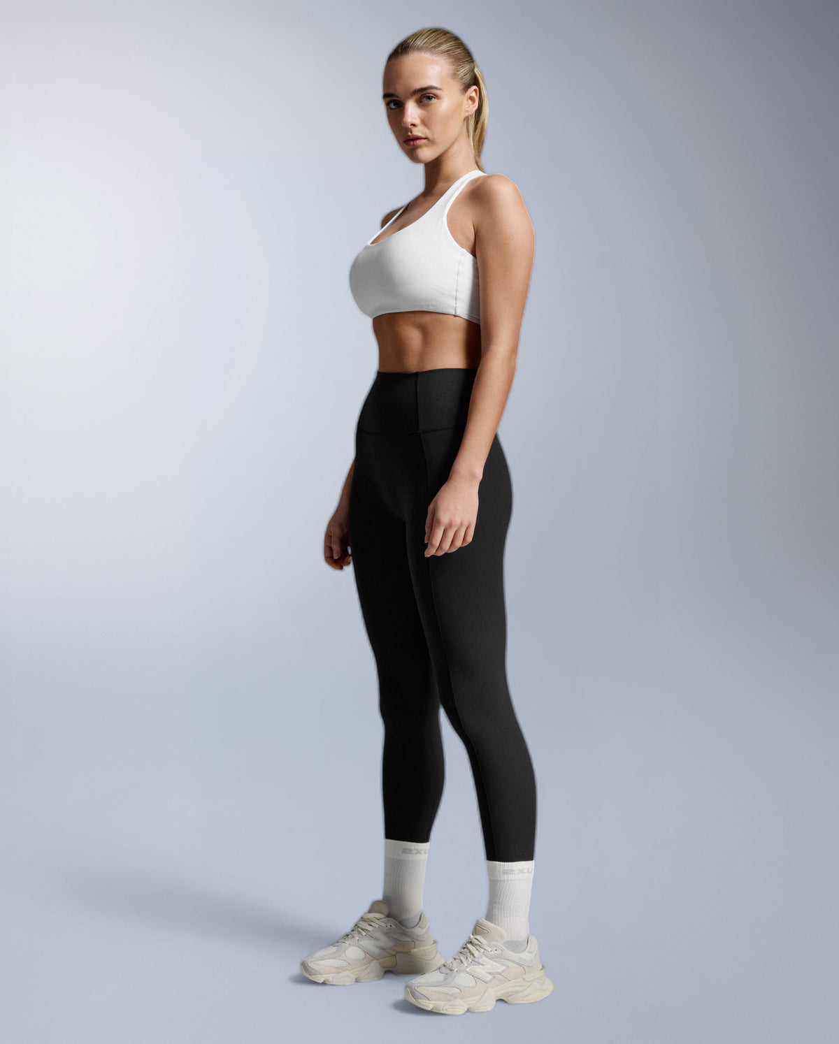 Fluid Twist Back Bra, White/White