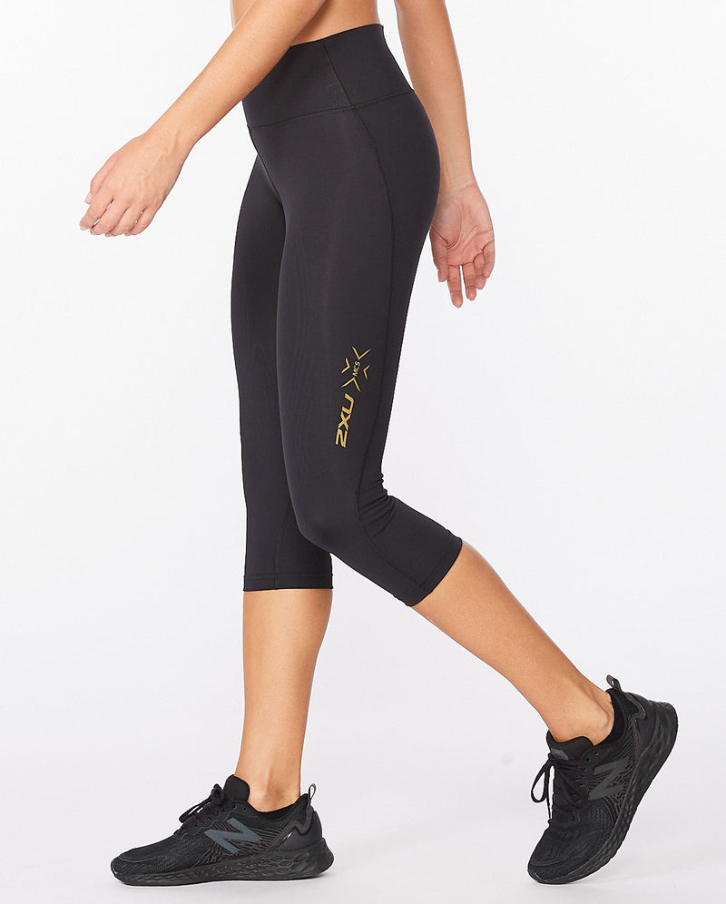 Force Mid-Rise Compression 3/4 Tights, Black/Gold