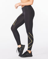 Light Speed Mid-Rise Compression Tights, Black/Gold Reflective